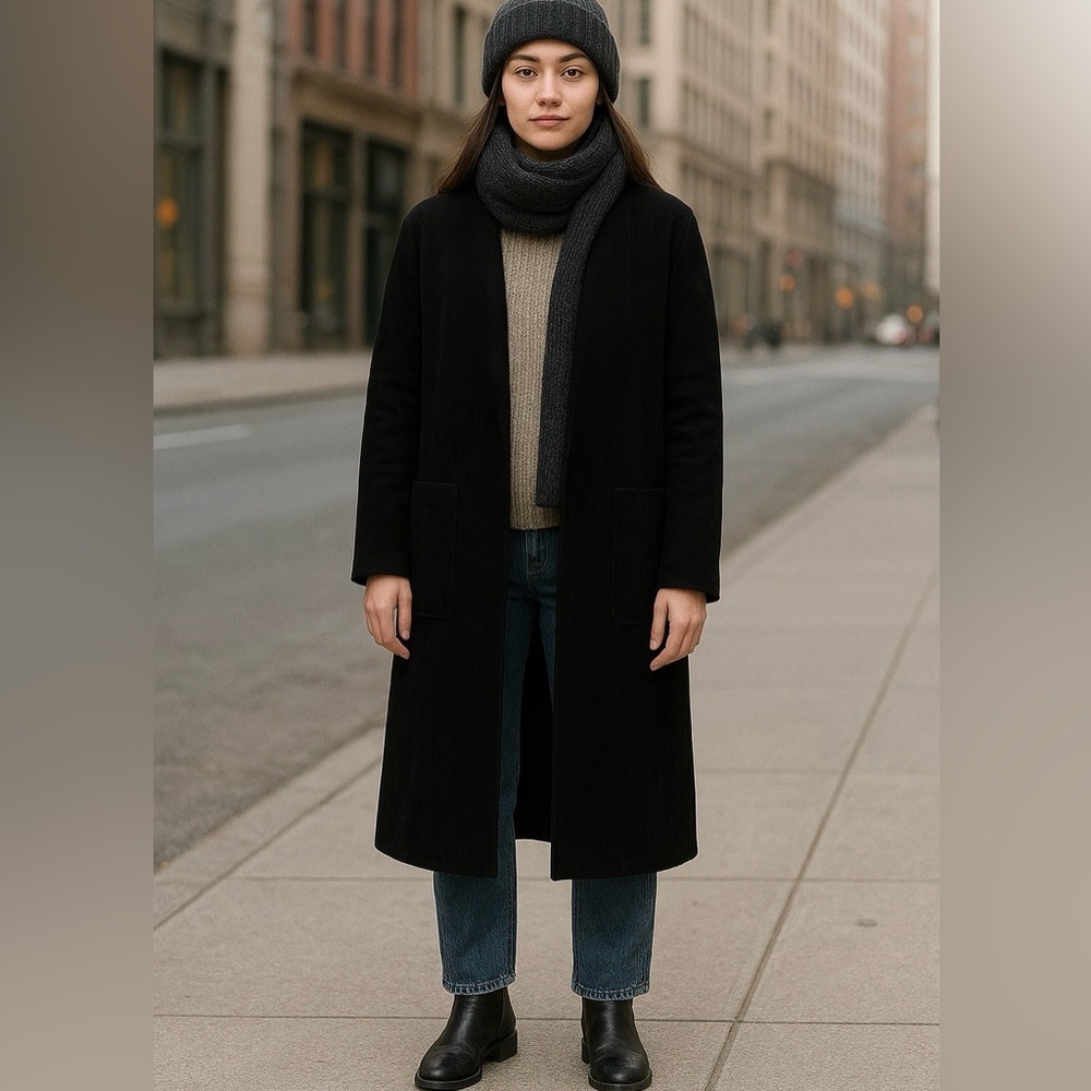 Zara Long Open Front Coat Size L